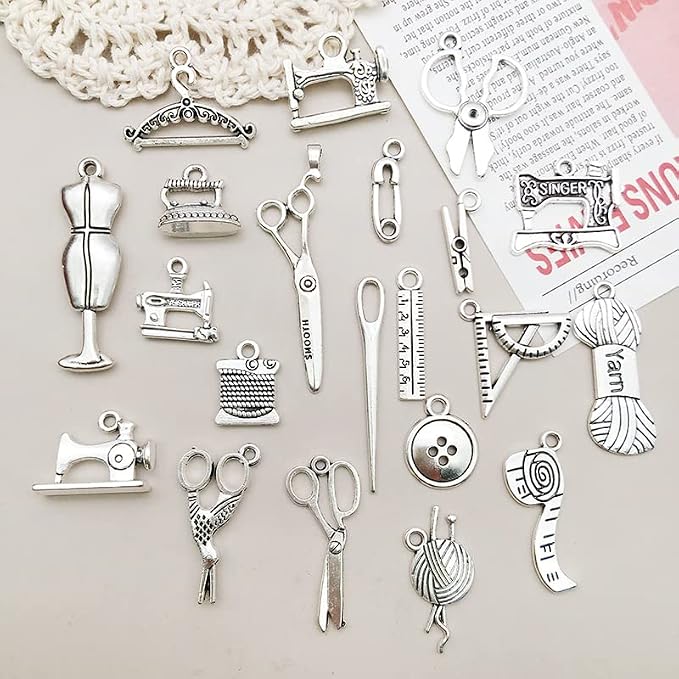 WOCRAFT 120pcs Antique Silver Sewing Tool Charm - Image 2