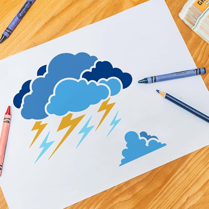 11.8"x11.8" Clouds Wall Stencil Templates, Reusable Plastic Lightning Rain - Image 5