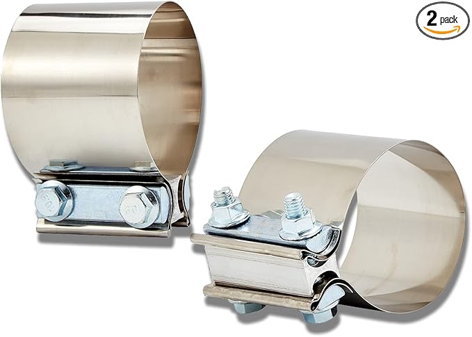 Butt Joint Band Clamps,Exhaust Muffler Clamp Exhaust Pipe Clamps Sleeve Stainless Steel (2, 3.5'')