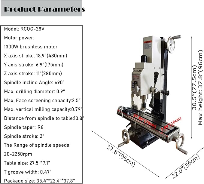 Benchtop Mini Milling Drilling Machine, Brushless Milling Drilling Machine, 110V, 1300W, 50-2250rpm
