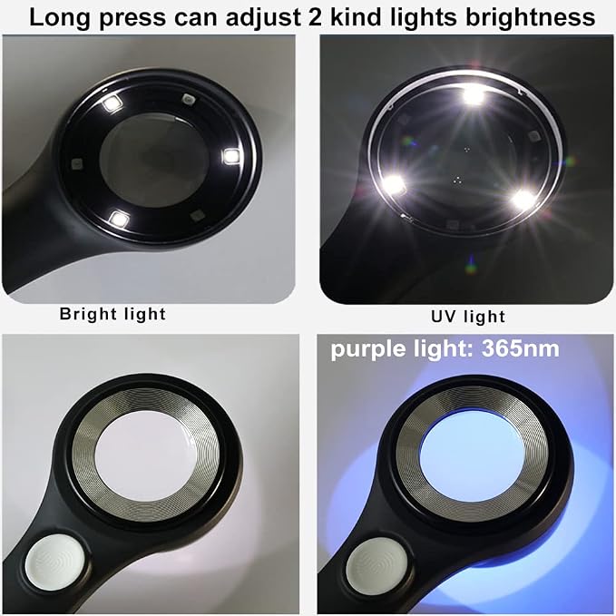 Handheld Jewelers Loupe with Scale, Magnifying Glass Loop with UV and LED Light - Image 4