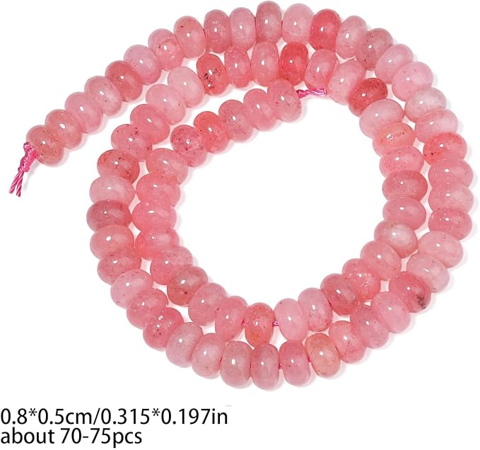 Songxi 5x8mm Natural Light Pink Colored Jade Stone Rondelle Beads, Gemstone - Image 2