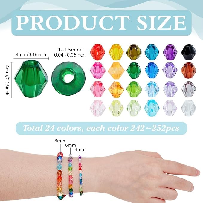 PH PandaHall 5808pcs Faceted Crystal Beads 4mm Acrylic Bicone Beads 24 Colors - Image 2