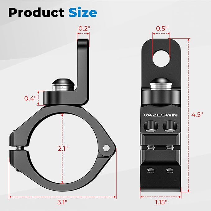 2PCS Solid UTV Whip Light Mount, Aluminium Alloy Thickened UTV Flag Mount, Heavy Duty Light Bar Mounting Bracket 360° Rotation Adjustable Roll Bar Clamp for 1.5"/1.75"/1.85"/2"/2.1" Roll Cage