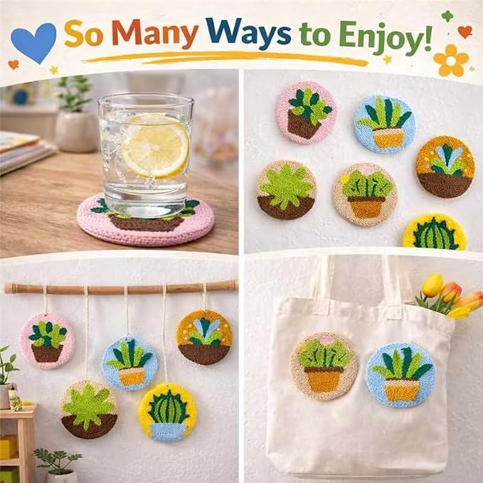 Punch Needle Coaster Kit for Adults Beginners, Easy Punch Embroidery Starter Set - Image 6