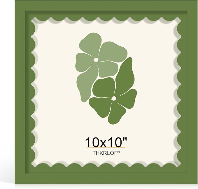 10x10 Picture Frame with Wavy Mat, Wooden Real Glass 10 x 10 Photo Frame by THKRLOF