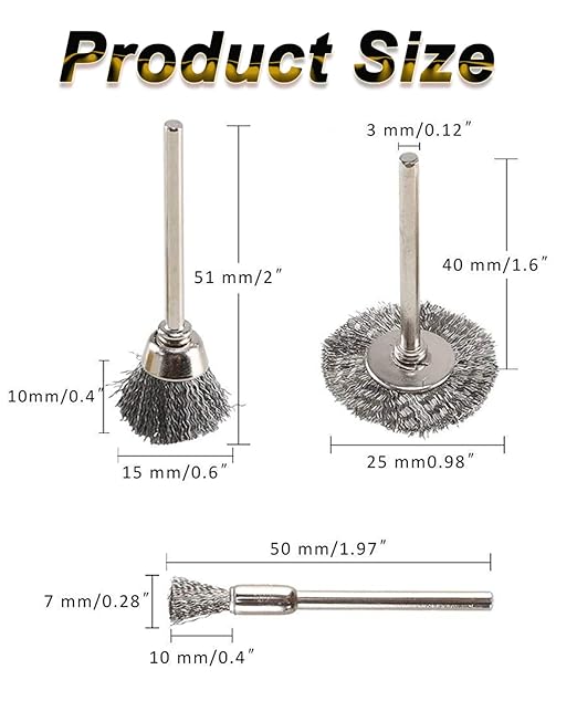 Rocaris Wire Buffing Wheel Brush Set, Wire Brush Set 1/8" Shank for Rotary Tools Accessories Polish Clean Tools, 120 Pack