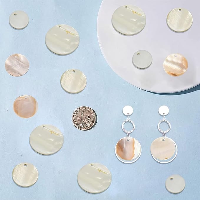 SUNNYCLUE 1 Box 32Pcs 4 Size Natural Freshwater Shell Pendants Flat Round - Image 4