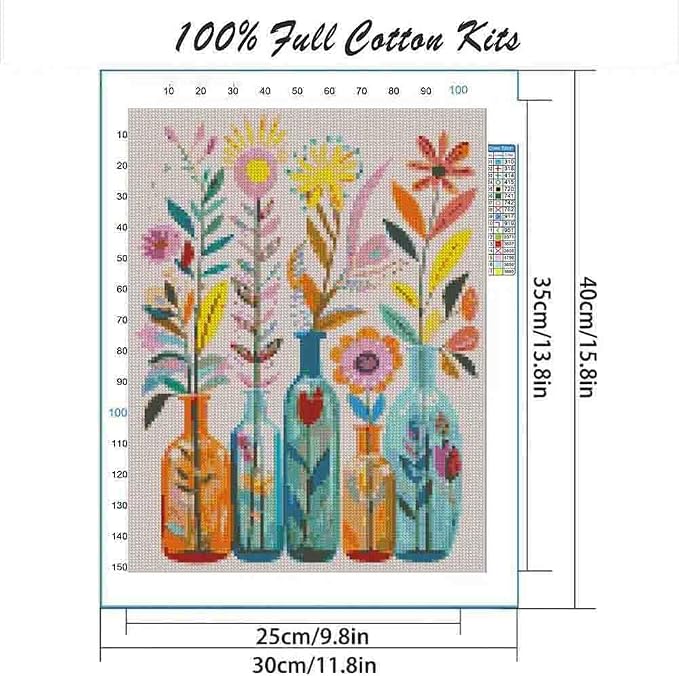 Stamped Cross Stitch Kits for Adults Beginner, Flower Counted Cross Stitch Kits - Image 2