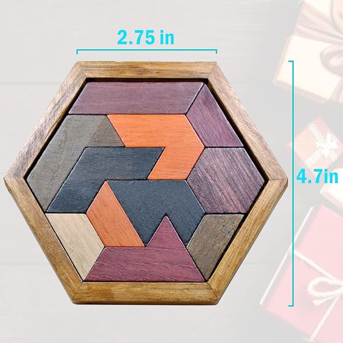 KINGOU Hexagon Tangram Puzzle Wooden Brain Puzzles - Image 4