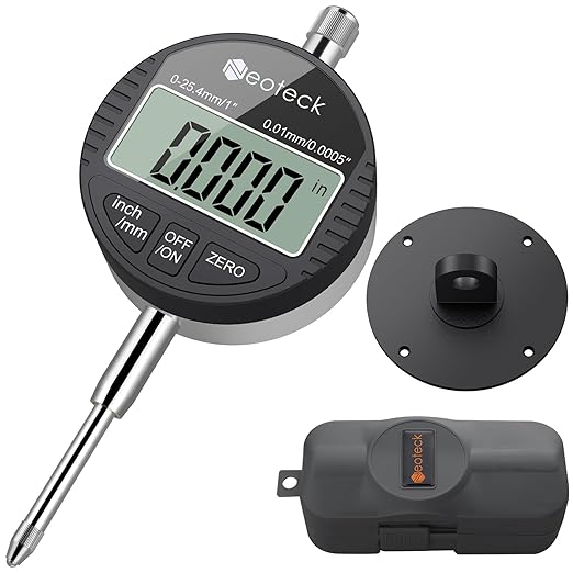 Neoteck Electronic Digital Dial Indicator Gage Gauge 0-1 Inch/25.4 mm Inch/Metric Conversion Auto Off Featured Measuring Tool for 3D Printer Leveling, etc. - Black