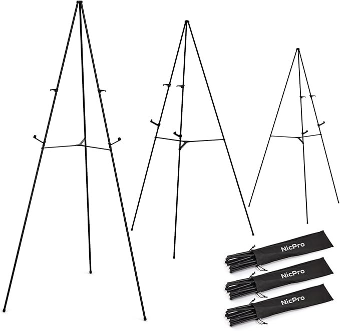 Nicpro Folding Easels for Display, 3 Pack 63 Inch Metal Floor Easel Stand by Nicpro