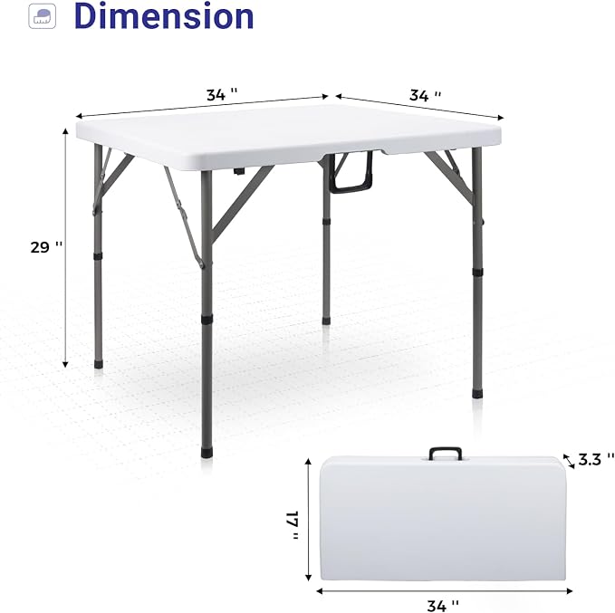 Byliable 34" Square Folding Card Table, Fold-in-Half Utility Dining Portable - Image 3