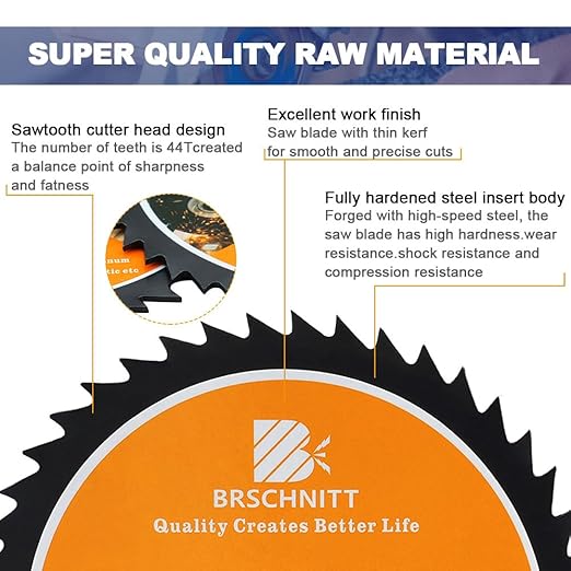 HSS Circular Saw Blade 3 3/8inch - BRSCHNITT 10pcs 44T 3/5"-3/8" Bore Cutting Discs for Cutting Wood, Copper, Aluminum, Plastic and Soft Metal