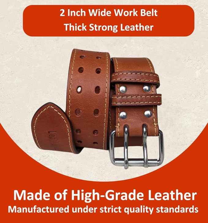 2 Inch Wide Leather Tool Belt for Men Work | Adjustable Oil tanned Belt | Carpenters, Electricians, Contractors