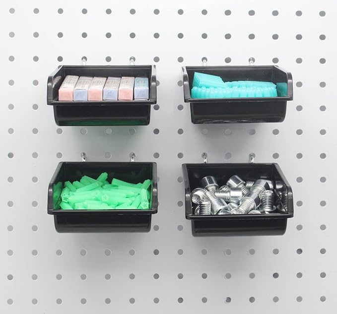 Pegboard Hooks Bins Assortment PegBoard Cups with Hooks Assortment Organization for Garage Craft Workshop Workbench Office (4.1"X3.9"X1.8")