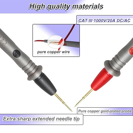 Professional Multimeter Test Leads 1000V 20A, 40.5in, Test Leads Kit, Ultra-Sharp Gold-Plated Probes, Silicone Meter Leads for Fluke, AstroAI, Klein Multimeter & Automotive Testing (Upgraded)