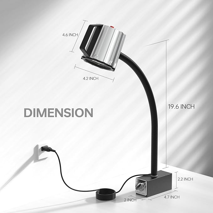 2025 New Magnetic Light, 18W Machine Light, 1800 Lumens Flexible Lathe Work Light for CNC Milling Machine Drill Press Lighting 12T Base
