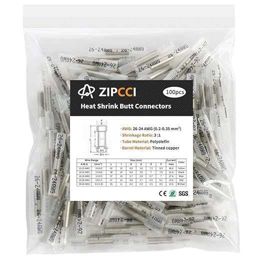 26-24 AWG Heat Shrink Butt Connectors - 100Pcs White Insulated Waterproof Electrical Marine Automotive Wire Splice Connector Crimp Wiring Terminals