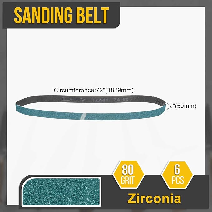 2 x 72 Inch Sanding Belt, 6 Pcs 80 Grit Zirconia Knife Sharpener Belts Work Sharpening for Belt Sander Knife Carving Tool Metal Working