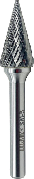 LU&MN SM-5 Tungsten Carbide Burr Rotary File 25 Degree Pointed Cone Shape Double Cut with 1/4''Shank for Die Grinder Drill Bit, 1/4'' Diameter of Shank, 1/2'' Diameter of Cutter 1'' Cutter Length