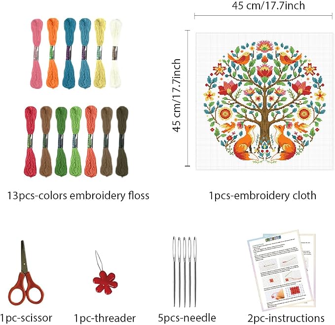 FREEBLOSS 11CT Cross Stitch Kits Tree of Animals Pattern Stamped Cross Stitch - Image 2