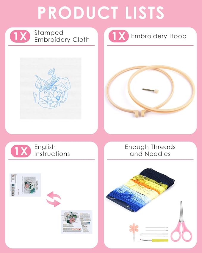 TINDTOP Embroidery Kit for Beginners Adult, Dragonfly Embroidery Kit | Include - Image 2