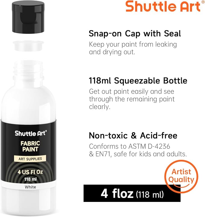 Shuttle Art White Fabric Paint, 4 oz Fabric Paint - Image 3