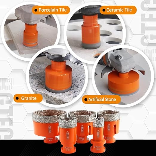 BGTEC Diamond Core Drill Bits Set - 10pcs Tile Hole Saw Kit 6/8/10/16/20/25/32/50 with 10mm Diamond Finger Bits for Porcelain Ceramic Tile Granite Marble