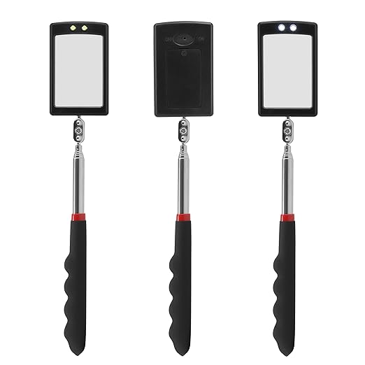 Lan-He Telescoping Inspection Mirror with 2 LED Lights extendable Machine Tool Inspection Mirrors 360 Swivel for Extra Viewing Dead Angle,Line of Obstacle Area Mechanic Automotive Gifts (12pcs)