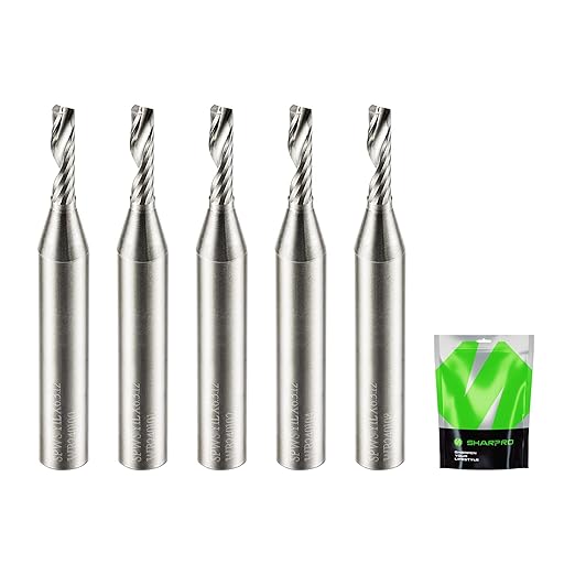 O Flute Upcut Spiral Router Bits 1/4 Inch Shank 1/8 Inch Cutting Dia. Carbide Single Flute CNC Router Bits, Ideal for Aluminum, Plastic, Acrylic, Wood, MDF and PVC (5PCS)