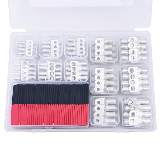 296PCS Tinned Ring Terminals 8 AWG 6 AWG 4 AWG 2 AWG 1 AWG 1/0 AWG Heat Shrink Tubing Set Copper Wire Lugs 5/16", 3/8", 1/4", 1/2", 144Pcs Battery Cable Ends and 152PCS Heat Shrink Tubing