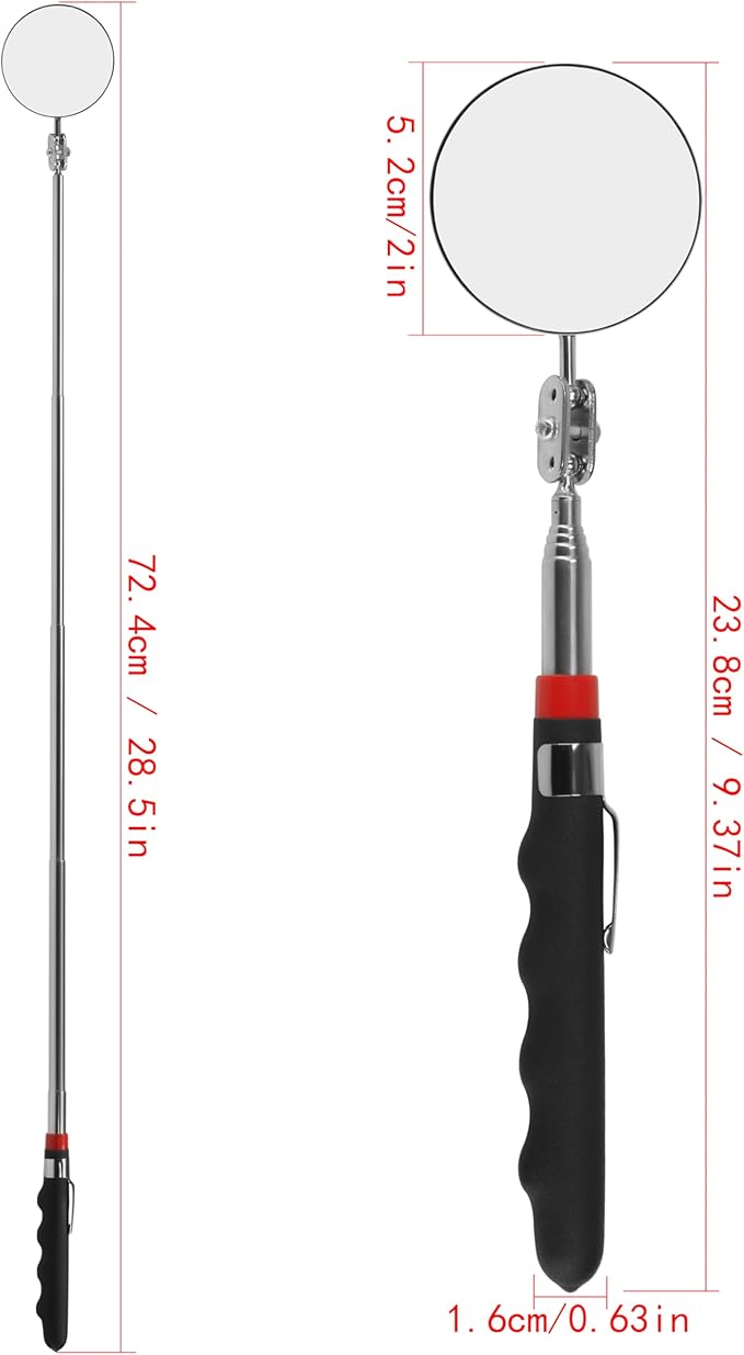 Telescoping Inspection Mirror Round Mirror Handle Tools Inspection Tool for Check The Condition of The Vehicle, Observe The Eyelashes, Mouth and Other Small Parts (Inspection mirror 2PCS)