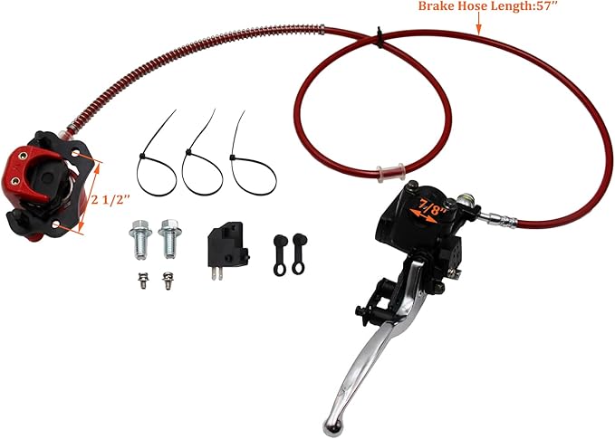 ATV Rear Hydraulic Brake Assembly Master Cylinder Caliper Pads for 50cc 70cc 90cc 110cc 125cc 150cc 200cc 250cc Go Kart Quad Dirt Bike Buggy