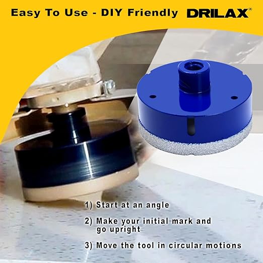 Drilax Pro Series 3 Inch Diamond Hole Saw | for Angle Grinders (5/8"-11 Thread) & Regular Drills (Adapter Incl.) | 1-3/8" Depth | Fast Dry Drilling for Large Pipes, Ducts, Recessed Lights | Long Life
