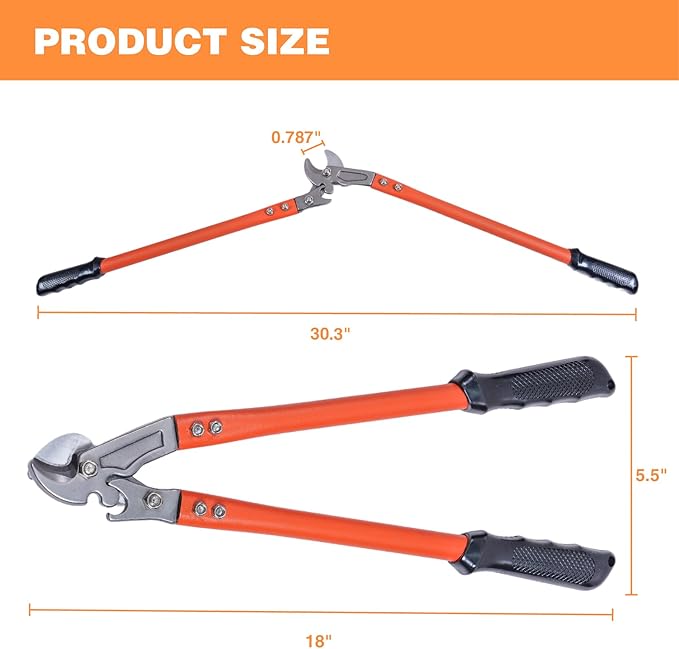 18 Inch Heavy Duty Cable Cutter with Ergonomic handle, Industrial Strength Cutter for Copper and Aluminium Cables and Ropes