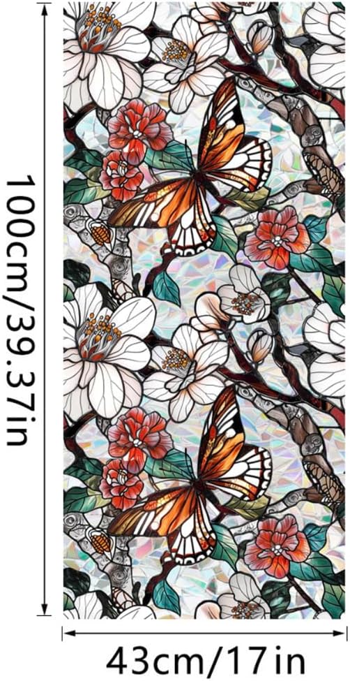 Retro Flower Window Privacy Film, Stained Glass Decals Floral Butterfly Privacy - Image 6