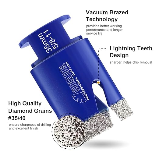 SHDIATOOL Diamond Drill Core Bits,Tile Drilling Core Hole Saw Cutter Beveling Chamfer for Porcelain Marble Ceramic Granite with SDS Plus Adapter 9pcs(6/6/6/20/25/35/50/10-35MM/SDS)