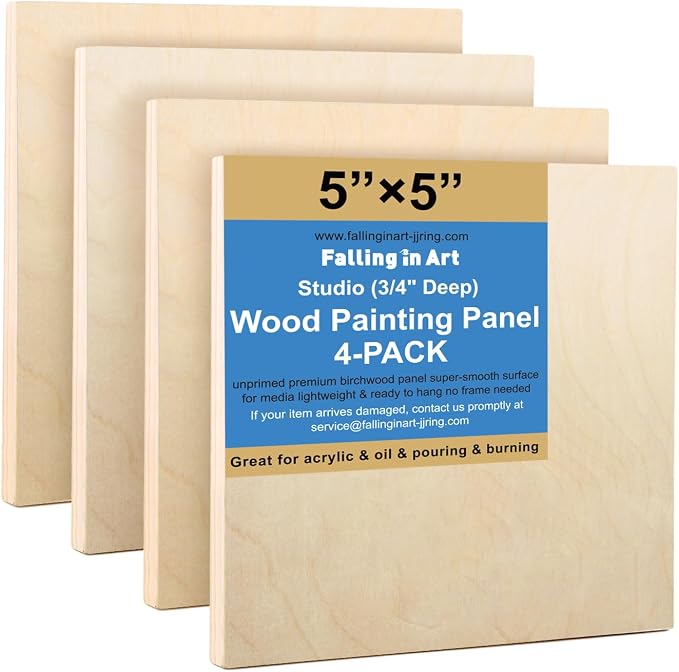 Falling in Art 4 Pack 5x5’’ Unfinished Birch Wood Panels Kit by FallinginArt