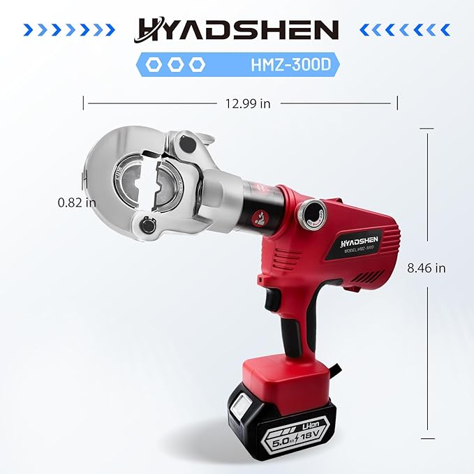 Electric Hydraulic Cable Lug Crimper Pliers Rechargeable Crimping Tool 6 Ton Electrical Terminal Cable Wire Fiber Crimper Kit,Industrial portable electric hydraulic Cable Lug crimper with 11 Dies