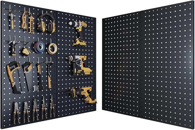 Pegboard, Metal Peg Board, Pegboards Wall Organizer with 57 Pcs Hooks, Sturdy Peg Board for Garage Tool Organization, Home & Office Wall Decoration (Black, 3 Pack)