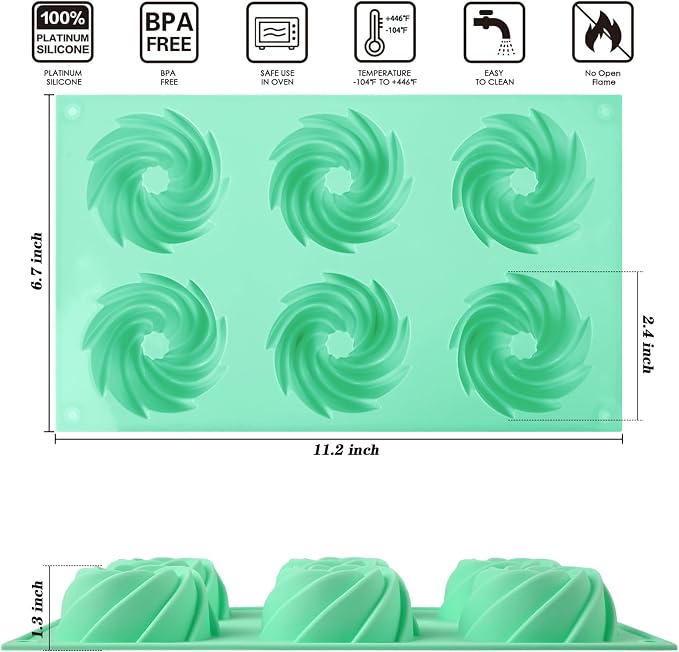 HUAKENER 2 Pcs Mini Fluted Cake Pan, 6-Cavity Fluted Cake Mold, Non-stick - Image 3