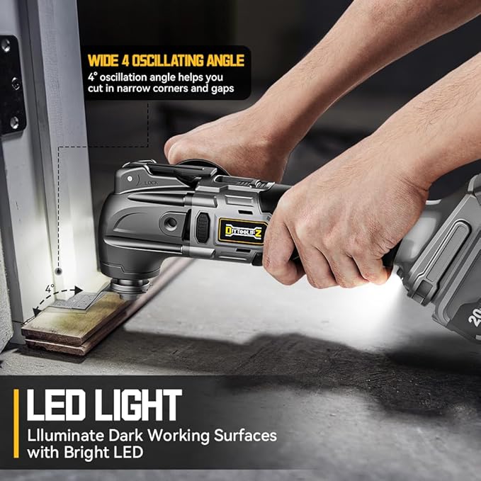 Cordless Oscillating Tool for Dewalt 20V Battery, 6 Variable Speed Brushless-Motor Tool, Oscillating Multi Tool Kit for Cutting Wood Drywall Nails Remove Grout & Sanding(Battery Not Included)