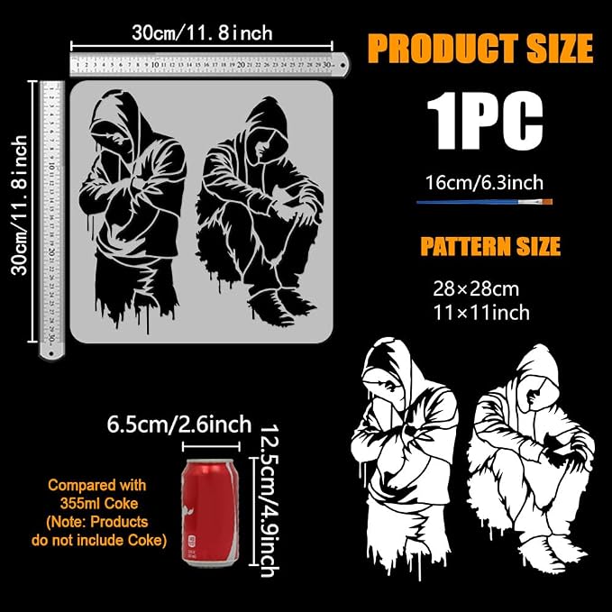 FINGERINSPIRE Graffiti Doodle Man Stencils 11.8x11.8inch - Image 2