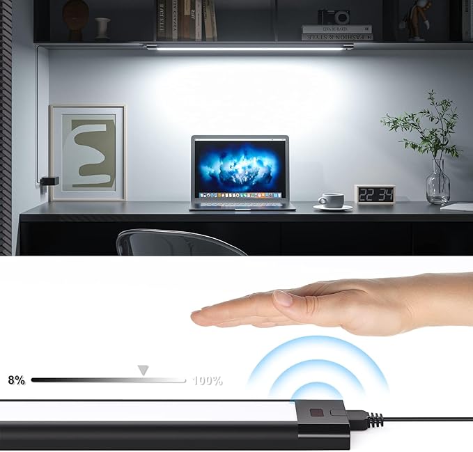 WOBANE Under Cabinet Lighting,Dimmable Counter Lights for Kitchen with 5 Color,Wireless Hand Wave Activated,Plug in LED Light Bar for Kitchen,Shelf,Pantry,Workbench,16.5 inch,800LM,Black
