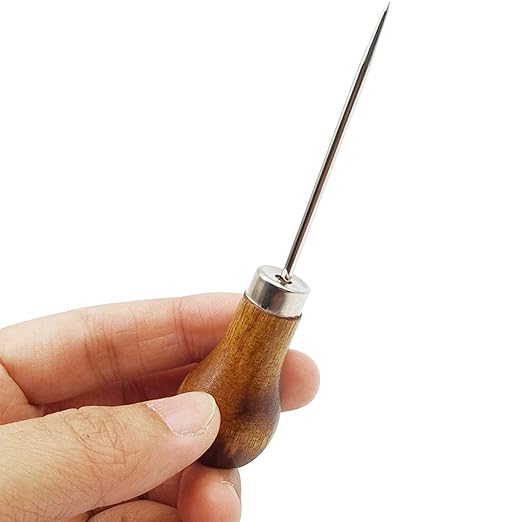 10PCS Wooden Handle Scratch Awl for Leather Punch Hole or DIY Handmade Pin Punching Needles
