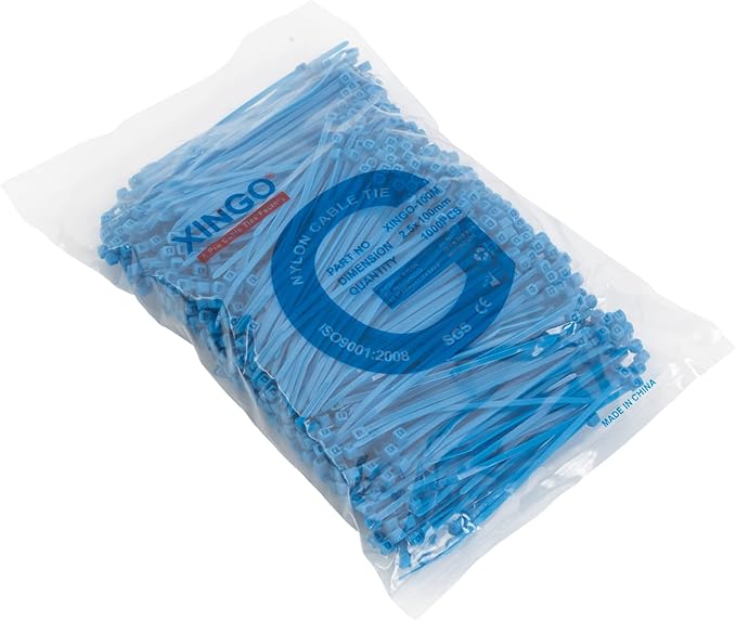 XINGO 1000 PCS 4 inch Cable Zip Ties, 18lb Strength, Small Tie Wraps Self-Locking Nylon Zip Ties for Indoor and Outdoor Use (Blue)