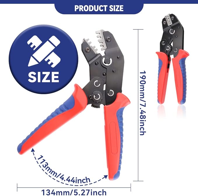 HKS 28–20 AWG Ratcheting Open-Barrel Crimping Tool for JST XH/SM/PH, Molex KK/PicoBlade, O-Shape Crimp for Dupont 2.54 mm, D-Sub & U-Barrel – HKS SN-2054