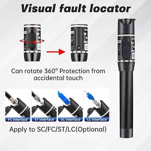 Moocci 3 Pcs Visual Fault Locator Fiber Optic Tester - VFL Fiber Optic Cable Tester Meter with FC to LC Adapter - Tools Kit for FC/SC/ST/LC Connector,Network Cable Test - Purple Blue Black
