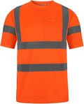 High Visibility Class 3 T Shirts，Hi Vis Safety Shirts with Reflective Strips and Pocket, Short Sleeve Quick Dry Mesh Construction Work Shirt for Men/Women Orange,2XL